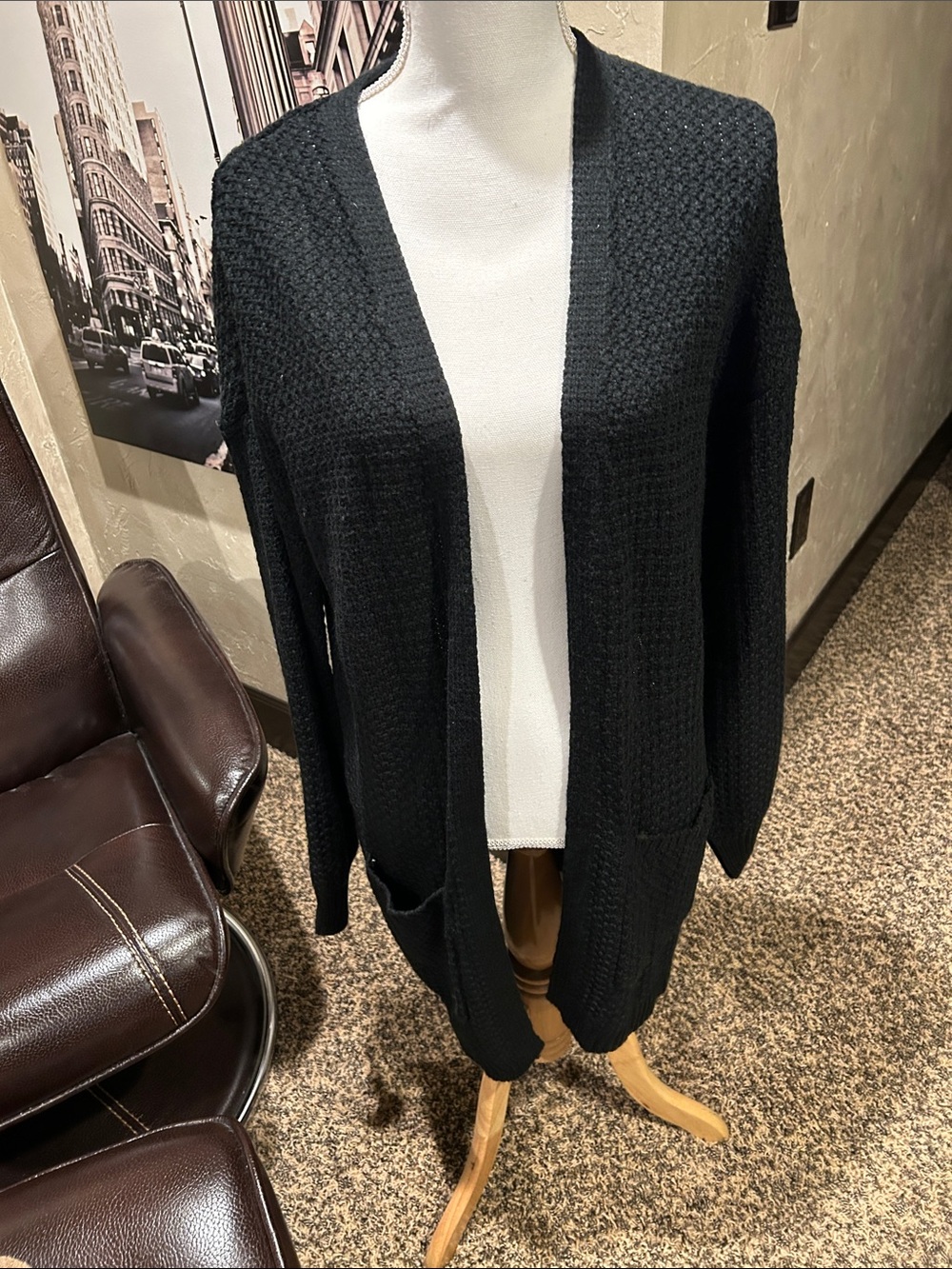 MEROKEETY- Black Open-Front Women's Cardigan Sweater medium